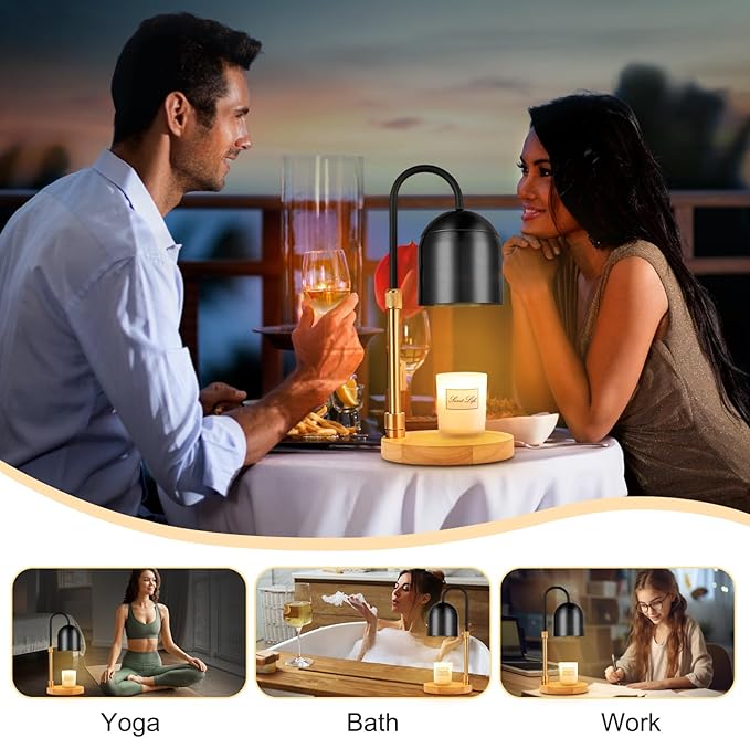 Candle Warmer Lamp with Timer & 3 Bulbs, Dimmable Electric CandleLight Adjustable Height and Brightness Candle Wax Warmer for Jar Candles Bedroom Home Decor House Warming Gift for Women (Round Black)