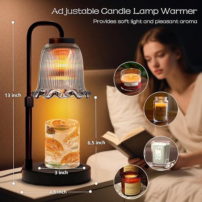 Banbanda Candle Warmer Lamp with Timer Dimmer: 3 Timing Mode, 35W Safety Anti-Scalding, 4 Level Dimming Romantic Night - Wax Warmer for Scented Wax for Home Decor Gifts