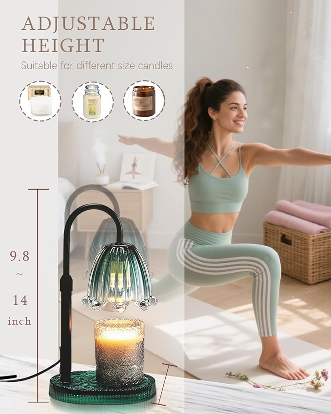 Flower Candle Warmer Lamp with Timer, Vintage Adjustable Glass Warmer Light for Jar Candles, Electric Wax Warming Melter, Gifts for Women Mom, Bedroom Decor (Green-Flower)