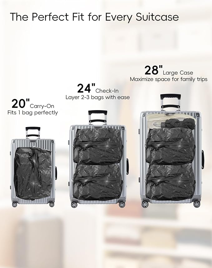 Travel Vacuum Bags with Wireless Pump, Reusable Vacuum Compression Bags for Suitcase, Space Saver for Luggage, Airtight & Waterproof, Perfect for Frequent Travelers & Business Trips (1-Pack)