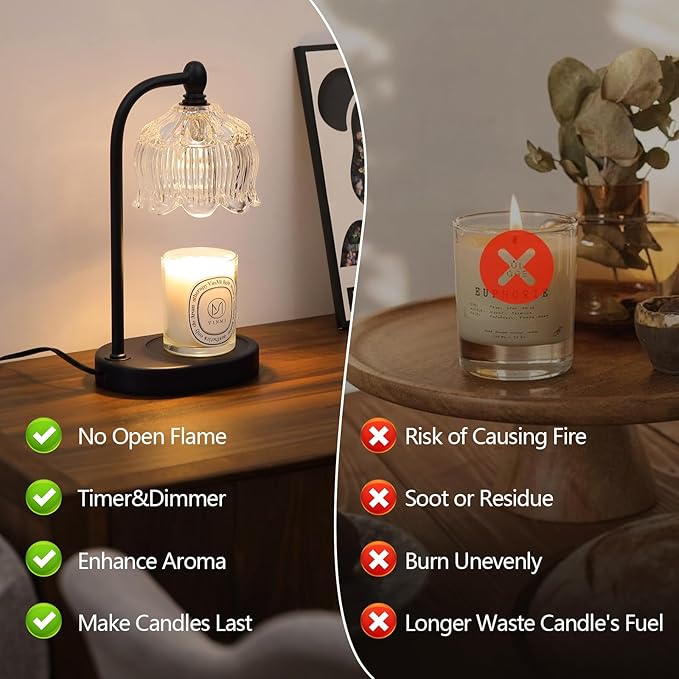 MEIXISUE Black Candle Warmer Lamp with Timer and Dimmer,Flameless Wax Melt Warmer for Jar Candles with 2 Bulbs,House Warming Gifts,Mother's Day/Birthday/Christmas Gifts for Mom/Wife,Home Decor
