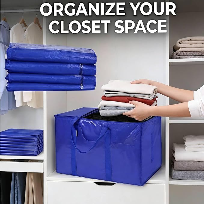 Extra Large Heavy Duty Moving Bags - 2 Pack Storage Tote Bag Bins with Zippers & Carrying Handles, 24 Gallons, Reusable Moving Boxes for Clothes, Bedding & Home Organization