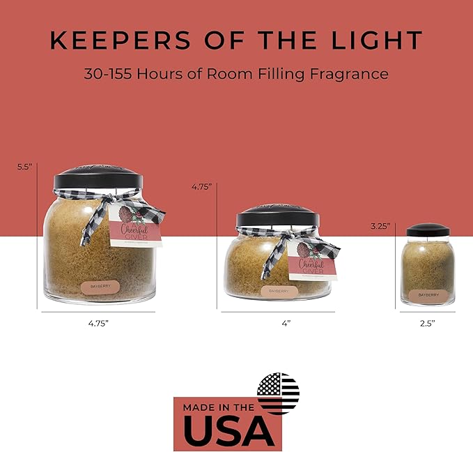 A Cheerful Giver — Bayberry - 22oz Mama Scented Candle Jar with Lid - Keepers of the Light - 125 Hours of Burn Time, Gift for Women, Green