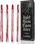 CANDWAX 10 inch Taper Candles Set of 4 - Unscented Taper Burning for 8 Hours - No Drip Taper Candles Ideal for Halloween or Other Themed Party - Blood White