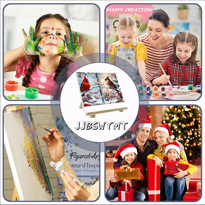 Christmas Paint by Numbers Kit for Adults Beginner , DIY Red Bird Paint By Numbers Kits, Easy Color Acrylic Paint On Canvas Candle Painting Kits Art,Home Wall Decor 12x 16 Inch (Without Frame)