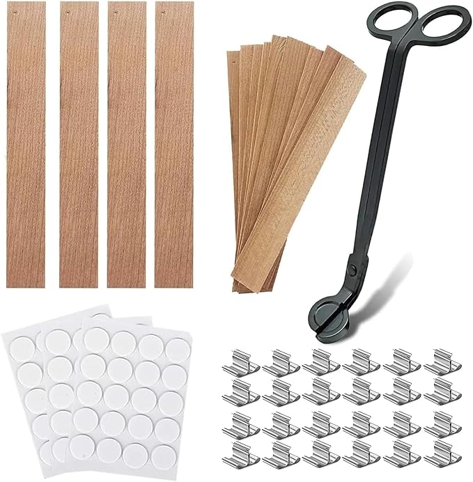 Wooden Candle Wicks with Wick Trimmer Cutter Crackling Candle Wicks kit 5.1 X 0.5 Inch Natural Candle Wood Wicks with Stand Candle Cores for DIY Candle Making Craft