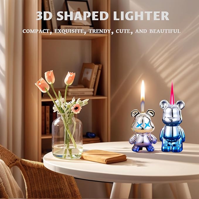 Cute Animal Soft Flame Lighter Cool Creative Design Lighters Butane Refill，Kawaii Cartoon Lighter Accessories，Unique Keychain Lighters for Women Birthday Candles BBQ (Without Butane Gas） (09)