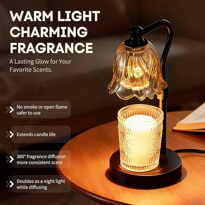 Candle Warmer Lamp with Timer and Dimmer, Adjustable Height Candle Warmer with 2 Bulbs for Living Room Bedroom Home Room Decor, Gift for Women, Metal Base