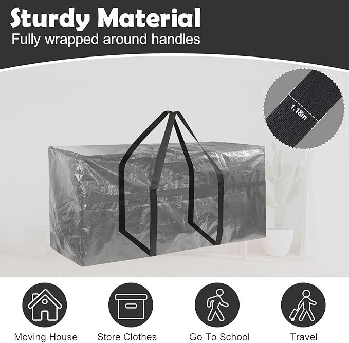 Demao 66 Gallon Extra Large Moving Bag，Black Heavy Duty Storage Bag with 2-Way Zipper&Full Surround Handle,Waterproof & Dustproof Totes for Storage,Moving & Travel -1 Pack