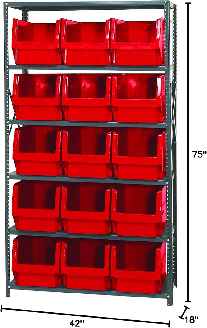 Quantum Storage Systems MSU-533RD Solid Heavy Duty 6 Shelves 15 Magnum Red Bins 75" H x 42" W x 18" D