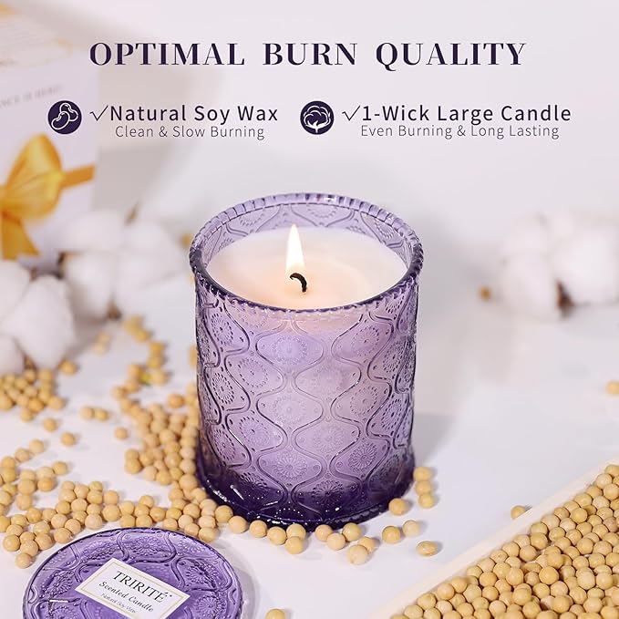 Lilac Scented Candles for Home, Spring Gifts Natural Soy Wax Aromatherapy Candle for Women, Lilac Flowers Spring Candles Purple Candle Jar for Bedroom Bath Warming Gifts