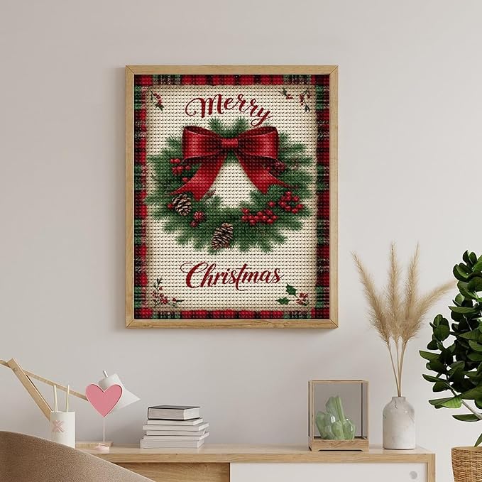 AIVKIEJK Diamond Painting Kits for Adults - Merry Christmas Red Bow & Pine Cones Painting DIY 5D Full Drill Diamond Dots Paintings with Diamonds Gem Art and Crafts Home Decor 16"x20"