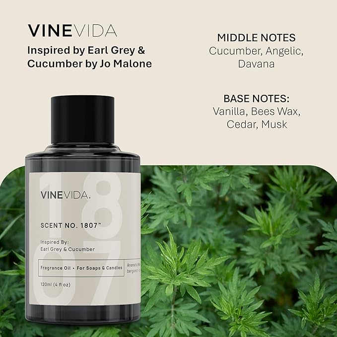 VINEVIDA [10mL] Earl Grey & Cucumber Fragrance Oil for Candle Making - Natural Candle Oil Scents - Soap Making Essential Oil - Made in USA