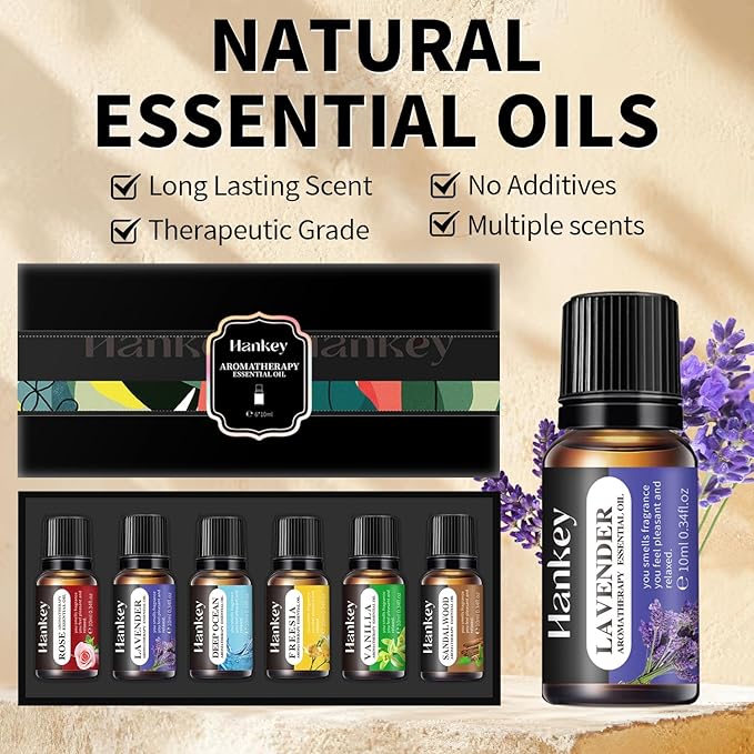 6 Pack Essential Oil Gift Set, Premium Fragrance Essential Oil for Diffuser, Home Care, Humidifiers, Air Purifier, Water soluble Essential Aromatherapy Oil for Relax Travel Sleep Mood 10ml / 0.34fl.oz