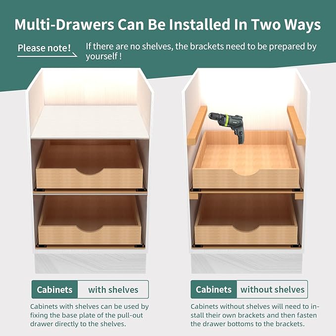 Pull Out Drawers for Kitchen Cabinets, Pull Out Cabinet Organizer, Fully Assembled Wood Cabinet Pull Out Drawer, Fast and Easy DIY Installation, 11”W x 21”D