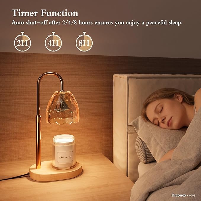 Candle Warmer Lamp with Timer Dimmable, Adjustable Height Wax Melt Warmer for Jar Candles, Birthday Gifts for Women, House Warming Gifts New Home Decor with 2 Bulbs, Amber
