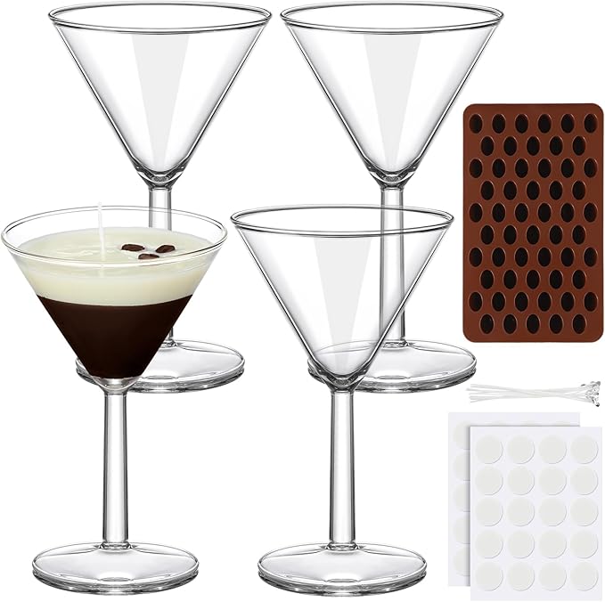 4 Set DIY Espresso Martini Candle Making Gifts Supplies Kit Candle Making Kit for Adults Women Martini Glasses Birthday Party Gifts Coffee Lovers Scented Aesthetic Home Decoration No Candles (Regular)