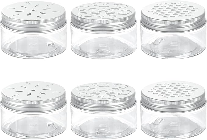 HARFINGTON 6 Pcs 3 Styles Empty Scent Beads Storage Container 3.4oz/100ml Air Freshener Tins Round Refillable Spice Containers Plastic Jars Sample for Air Freshener Candles Travel Storage