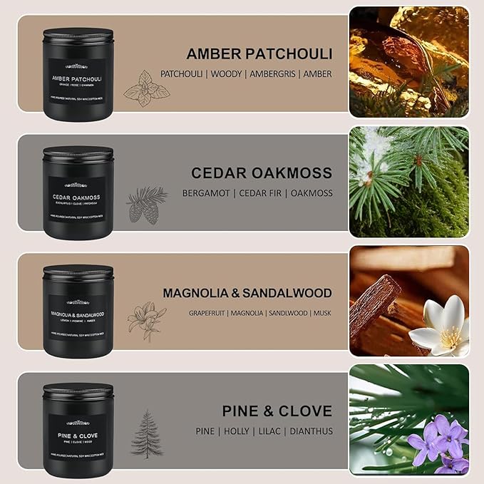 Men Candles Gift Set - 28oz Soy Wax 200h Long Lasting Candle, Masculine Scented Candles with Pine/Sandalwood/Amber/Oakmoss - Candles for Home Scented, Birthday, Father's Day, Man Cave Decor