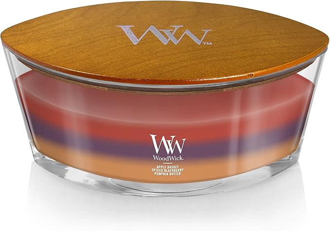 WoodWick Autumn Harvest Holiday Candle Gifts for Women and Men, 16 oz Ellipse Trilogy Candle with Crackling Wick