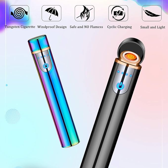 Upgrade Smart Fingerprint Ignition Electric Lighter - USB Rechargeable, Windproof, Flameless, Mini Cylindrical, Indoor/Outdoor, Ice Color