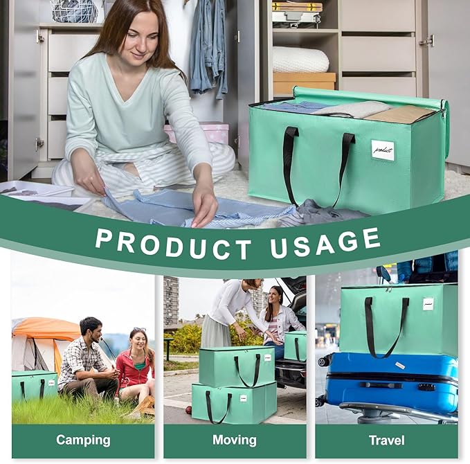 Moving Bags Heavy Duty Mint Green – Large Packing Bags for Moving, Extra Large Storage Totes with Zippers and Handles