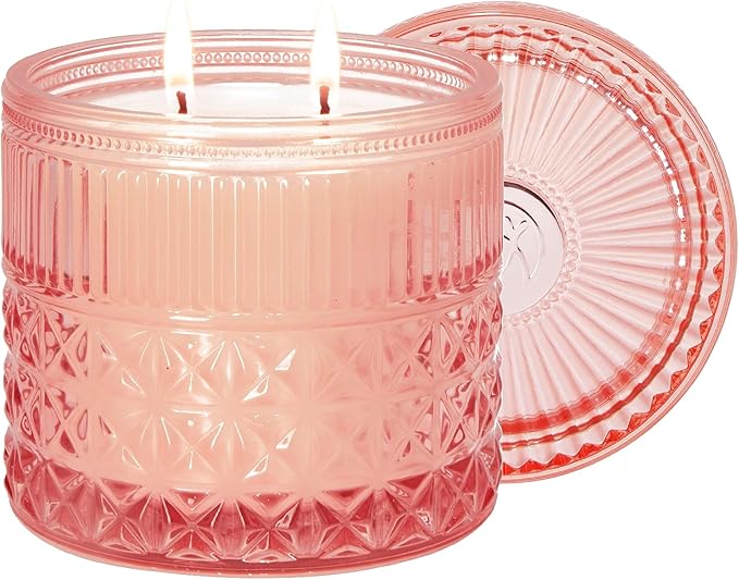 Chloefu LAN Rose Candle, Pink Candles Gifts for Women, Large 2-Wick Sandalwood Scents for Home, Strong Scented Candles for Home Decorative, Romantic Candle Gifts for Valentine's Day, Anniversaries