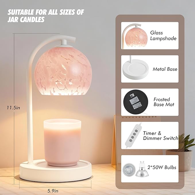 Candle Warmer Lamp Gifts for Women - Dimmable Scented Wax Melt Warmer with Timer - Housewarming Gift for Home Bedroom Decor, Xmas Birthday Gifts for Mom, 2 Bulbs, Pink