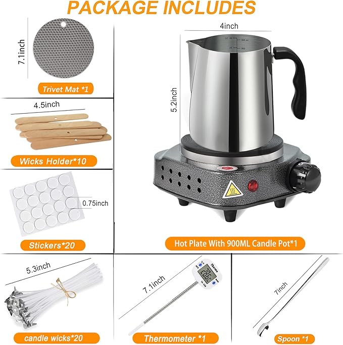 BBAXI Candle Making kit with Hot Plate,Wax Melter for Candle Making,Candle Making Kit for Beginners with Melting Pot,Including Candle Pot,Electric Stove,Thermometer, Candle Wick,Anti-hot