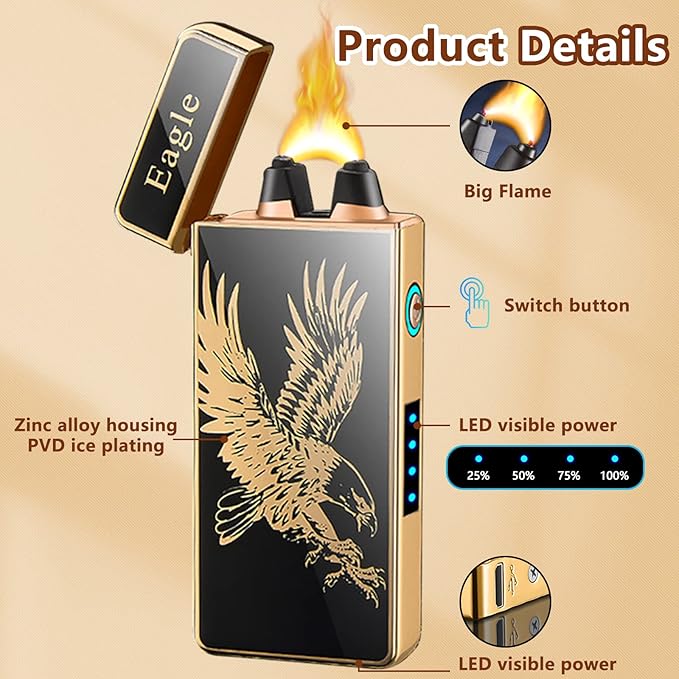 Eagle Electric Lighter Plasma Lighters Arc Lighters USB Rechargeable Lighter LED Battery Indicator Candle Butane for Man