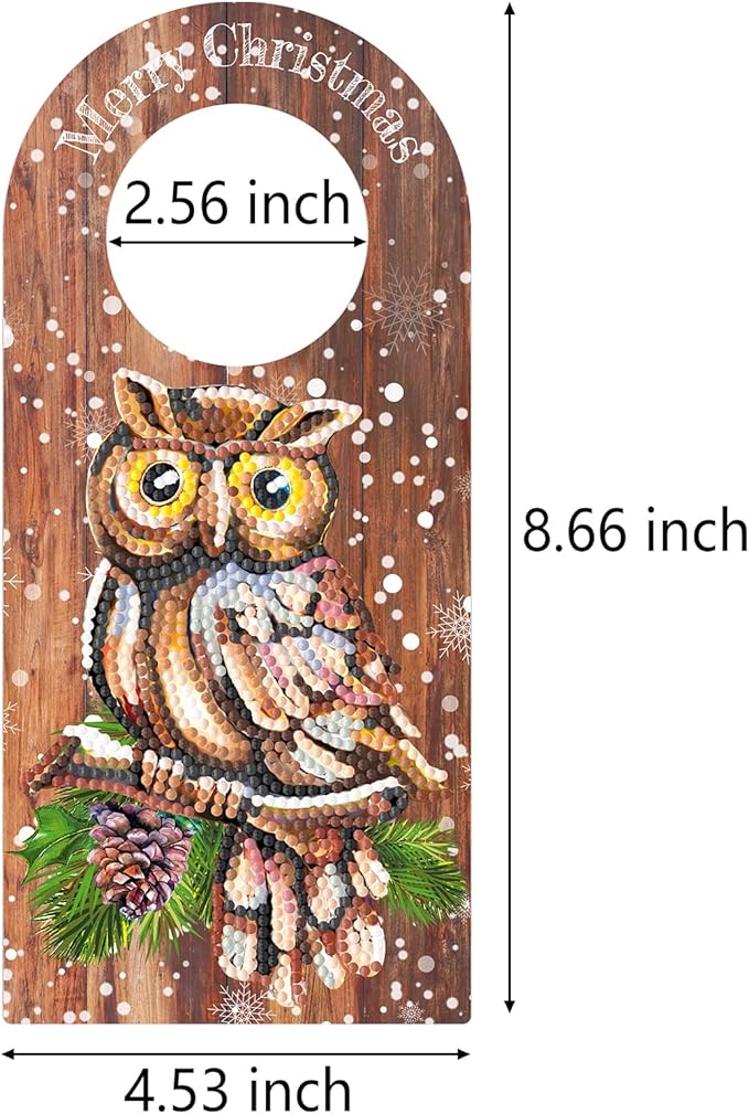 Owl Diamond Art Painting Christmas Door Knob Hanger Signs DIY Kits 5D Diamond Art Wood Christmas Door Handle Hanging Ornaments Special Shaped Rhinestones Paint by Number Stitch Room Front Door Decor