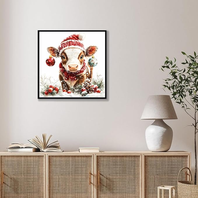 TCDZMYGS Christmas Paint by Numbers Kit for Adults Beginner,Cow Paint by Number Kits with Frame,DIY Acrylic Oil Painting by Numbers for Home Wall Decor 10 x 10 inch