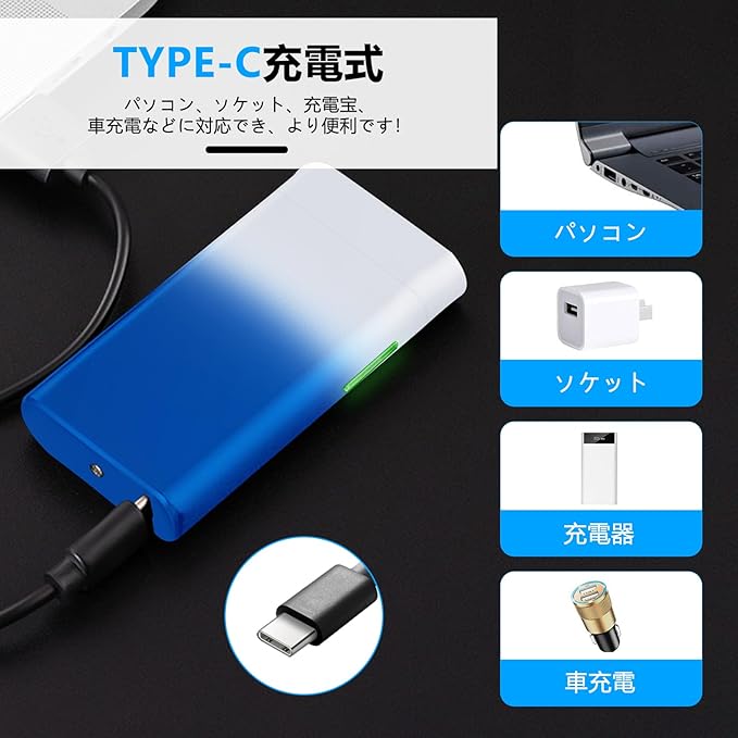 GADATOP Electric Lighter Rechargeable Lighter Arc Plasma Lighter Flameless Lighter Outdoor Windproof Lighter Colorful Gradient Lighter with Rhythmic Flashing Battery Indicator (White-Blue Gradient)