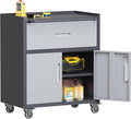 Garage Storage Cabinets with Wheels, Locking Metal Storage Cabinets with 2 Doors and 1 Drawer, Easy Assembly Tool Cabinet for Garage, Basement,Warehouse
