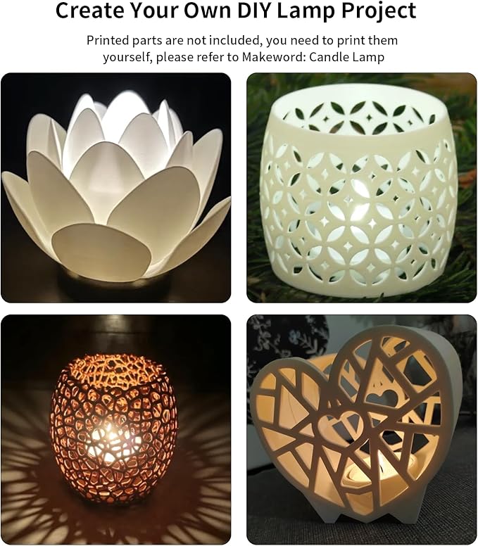 3D Printer Accessories 3V Craetive Warm White LED Candle-Light Kit: Compatible with DIY Custom Tea Light Holders Candestick Lamps Printed Model Pack of 12, D37.2xH36.6mm