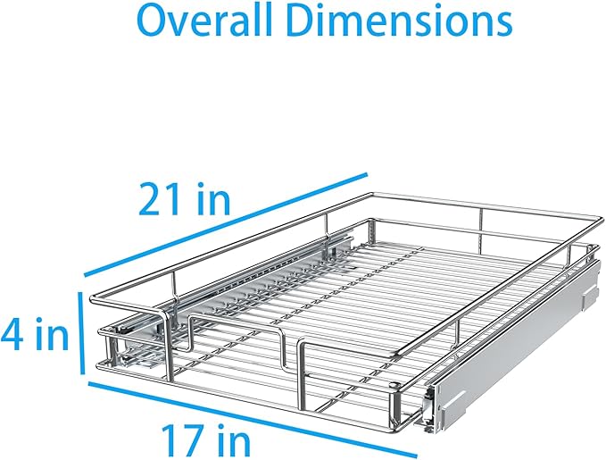 Pulloutor Pull Out Cabinet Organizer,Slide Out Kitchen Cabinet Storage Shelf and Drawer Organizer NEED 18" W and 22" D Cabinet, Chrome Finish (17 * 21 in)