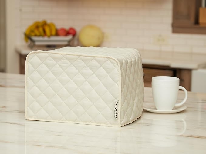 Covermates Keepsakes Toaster Cover – Quilted Appliance Protector for Coutertop Bread Ovens – Dust & Stain Resistant, Washable Slip‑On Design for Countertop Storage, Cream