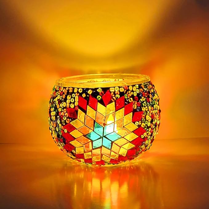 wpdash Creative DIY Kit Turkish Mosaic Candle Holder Ornament Living Room Bedroom Decor Tea Light Adult Craft Kit Suitable for Window Sill Flower Shop Ambience Decor Festival Gift