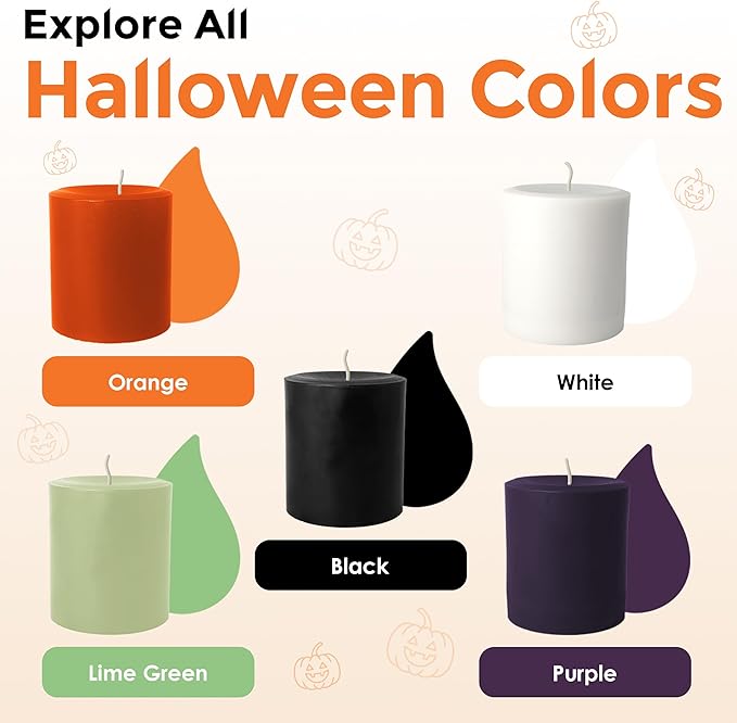 Candle Dye - Made in The USA - 5 Halloween Colors (Orange, Black, White, Purple, Lime Green) for Paraffin or Soy Wax - Highly Concentrated - Great for Professionals or Hobbyist - 50 Dye Chips