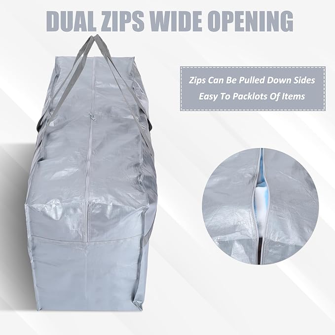 Windyun 4 Pack 177 Gallon Extra Large Moving Bags XXL Heavy Duty Storage Bag with Strong Zipper Handle Jumbo Big Tote Box Foldable for College Dorm Travel Clothes Duffle Blanket Pillow(Silver)