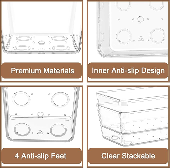 7Pack Desk Drawer Organizers, 6"*9" makeup acrylic drawer organizer trays for vanity, bathroom, office, nightstand, junk for kitchen drawer, Versatile plastic drawer divider storage bins