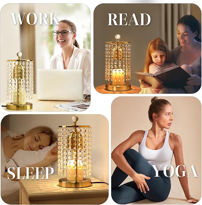 Gold Candle Warmer Lamp with Timer and Dimmer - Electric Candle Warmer,Crystal Candle Lamp for Bedroom Decor,Flameless Scented Candle Light Warmer,House Warming Gift New Home for Women