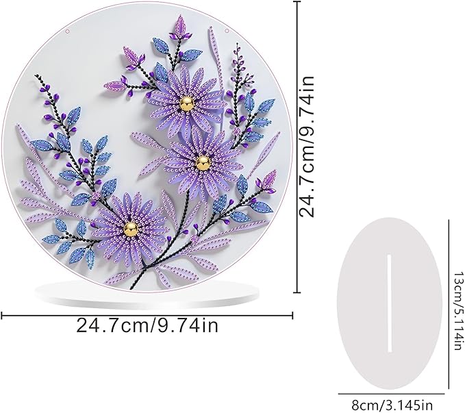 ARTopet DIY Diamond Desktop Ornament PET Irregular Shape Special Shaped Crystal Double Sided Pattern Single Sided Diamond Art Painting Tabletop Home Ornaments Decor (Purple Flowers01)