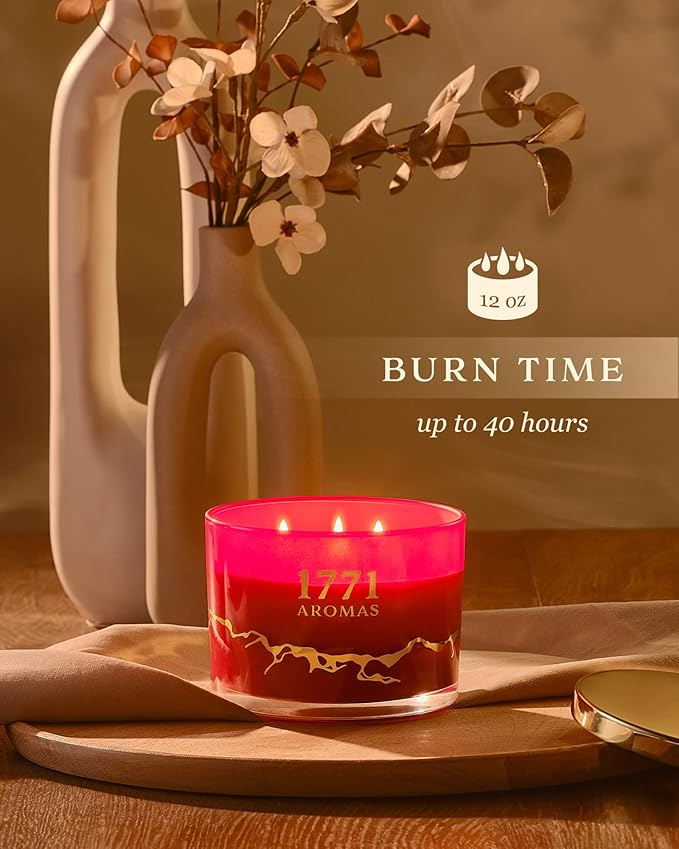 Strawberry Scented Candles - 100% Natural Soy Wax - Large 3 Wick Jar Candle - Up to 50 Hours Burning Time - Candles for Home - Gift-Ready Candle for Men & Women - Aromatherapy Candles