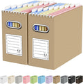 Oterri File Organizer Box, Portable Collapsible Cardboard File Folder Organizer with Handle for Letter Size Hanging Files, Document Storage Box for Home Office & Classroom (2 Packs, Brown)
