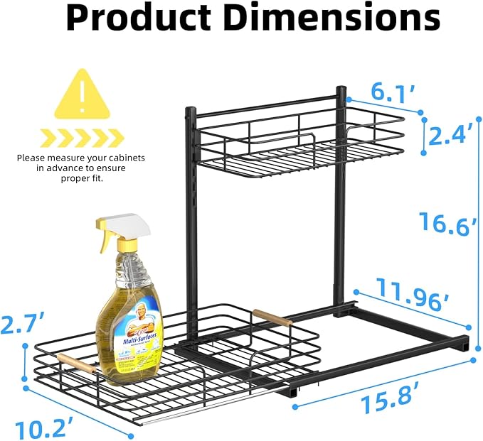 Delamu Under Sink Organizer, Height Adjustable Under Sink Organizers and Storage, Slide Out Under Sink Storage Shelf for Kitchen Bathroom Pantry Cabinet