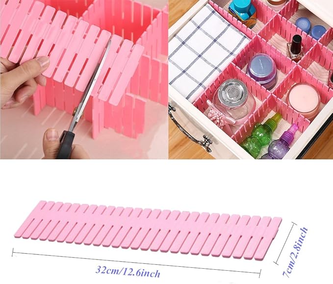 8pcs DIY Plastic Drawer Organizer Adjustable Drawer Dividers for Home Tidy Closet, Socks, Underwear, Office School Supplies, Kitchen Utensil Tools (Pink)