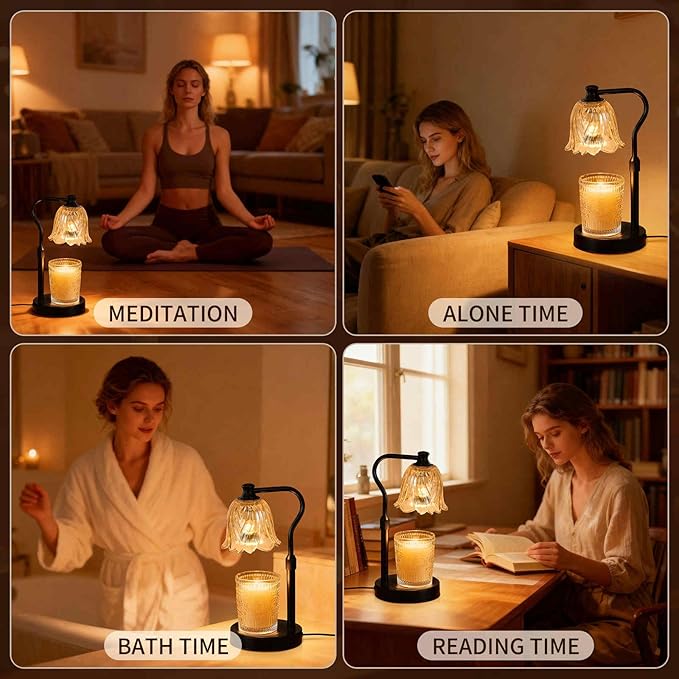 Candle Warmer Lamp with Timer and Dimmer, Adjustable Height Candle Warmer with 2 Bulbs for Living Room Bedroom Home Room Decor, Gift for Women, Metal Base