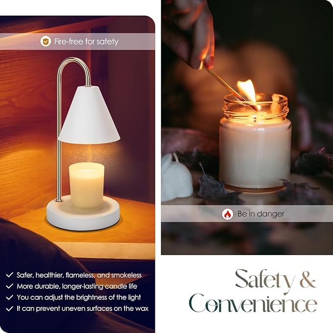 Aimoptg Candle Warmer Lamp,Electric Candle Warmer with Dimmable Light,Scented Wax Melter,No Smoke,Compatible with Various Jar,with 2 Light Bulbs,Home Decor-White