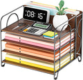 LUCYCAZ File Organizer for Desk - Paper Organizer, 4 Tier Wood Desk Organizer for Hanging File Folders Letter Size or A4 Size, Desktop File Organizer for Office School and Home, Black